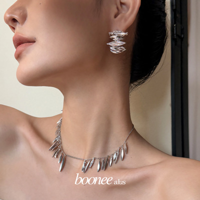 Boonee alus不规则马眼圆环锆石C圈耳环女夸张独特小众设计感