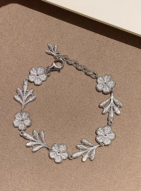 小红书爆款缎带布艺质感纹理拉丝花朵树叶手环高级感手链一件