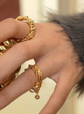 Boonee alus欧美轻奢设计感链条流苏戒指女小众独特设计感食指戒