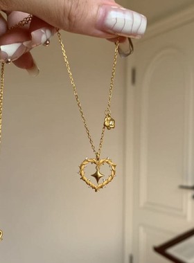 小红书爆款荆棘爱心桃心复古拉丝项链轻奢时尚小众锁骨链一件代发