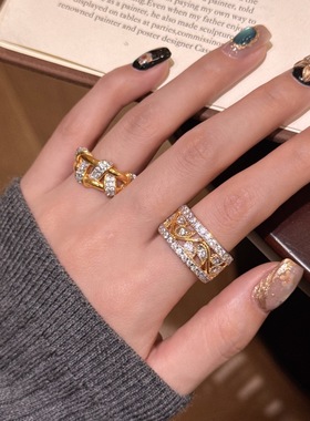 轻奢复古高级感镶满钻镂空花藤戒指时尚精致小众设计百搭气质指环