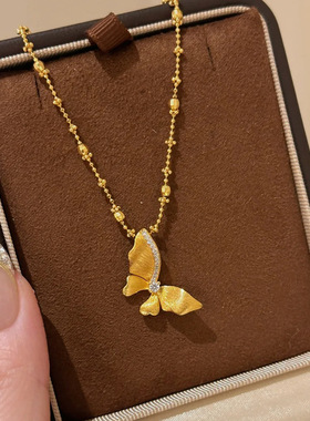 小红书同款拉丝锆石蝴蝶吊坠项链轻奢高级感时尚精致百搭锁骨链女