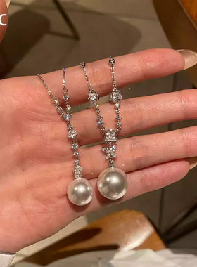 韩系珍珠蝴蝶锆石项链女时尚清冷感优雅锁骨链轻奢风高颜值锁骨链