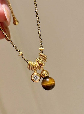 轻奢小众高级感复古设计路路通虎眼石葫芦项链女微镶锁骨链气质