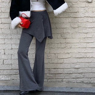 女 两件套拉绒纯色弹力微喇裙裤 2026新款 裙裤