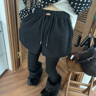 休闲裤 2026新款 羊羔绒宽松短裤 冬季 复古百搭女式