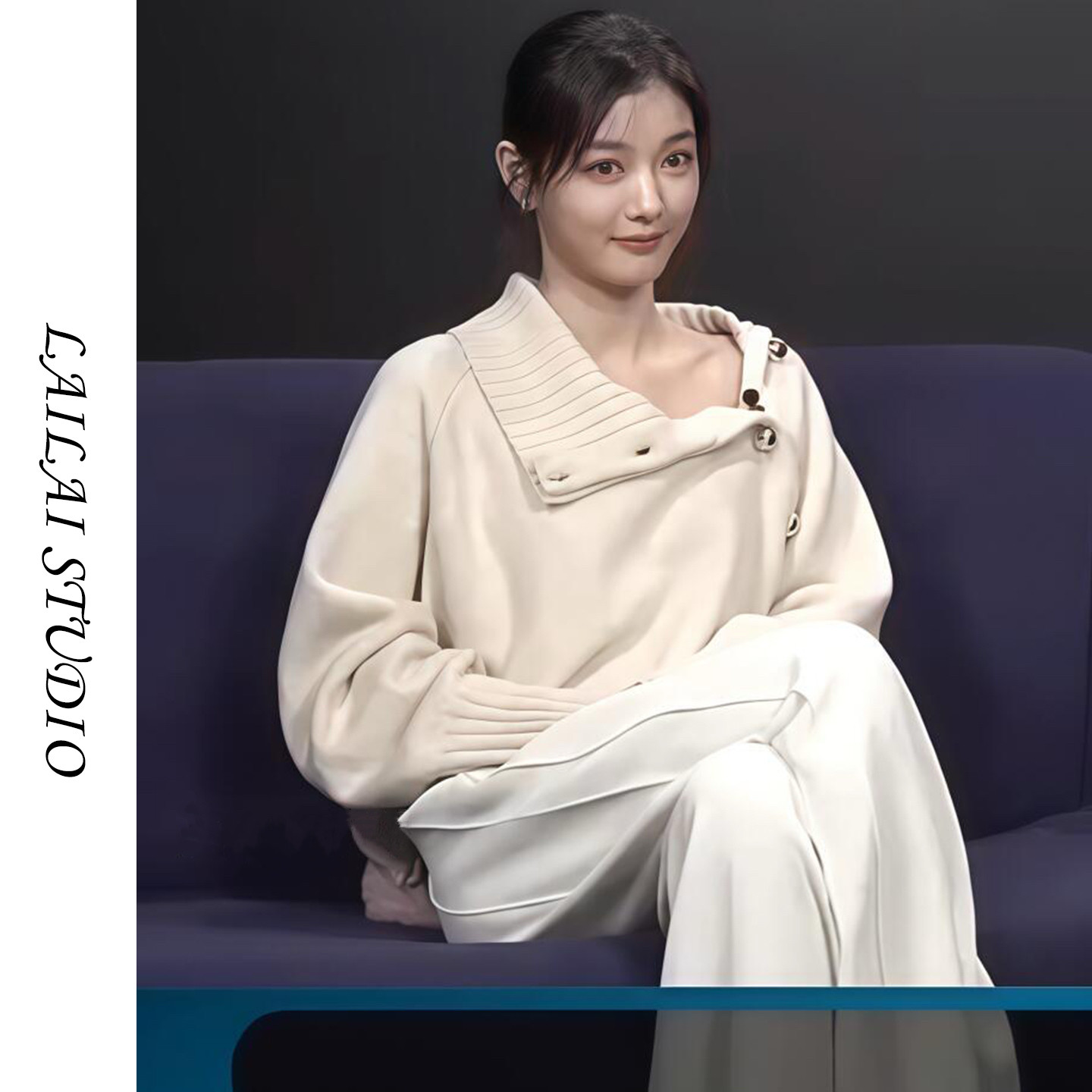设计感斜肩扣高领毛衣女