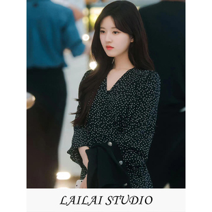 2026新款女装赵露思明星同款温柔风黑色波点连衣裙小个子系带短裙