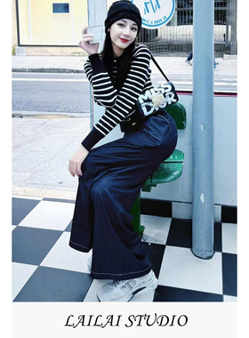 2025秋冬新款迪丽巴热明星同款毛衣女短款学院风条纹修身针织开衫