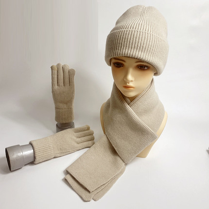 2025新款冬季保暖羊驼绒帽子围巾手套三件套防寒针织帽套装男女款