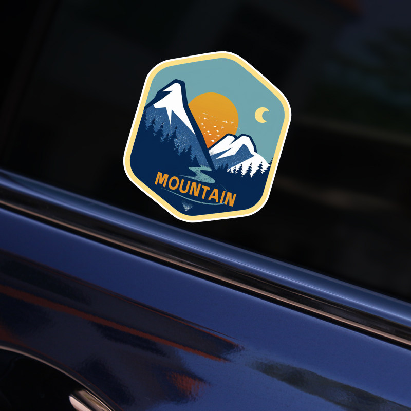 户外山川河流登山探险越野爱好者反光汽车贴纸后玻璃车身贴车门贴