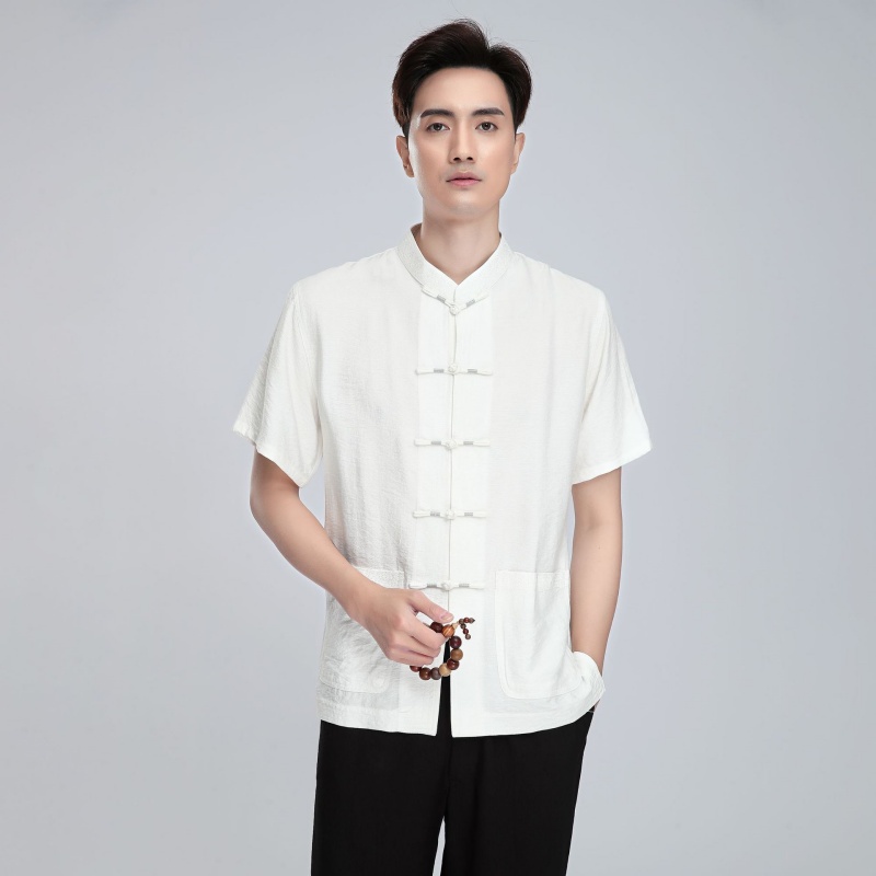 嫣语江南2025新款春夏季薄款短袖立领唐装男中式国风男装汉服套装
