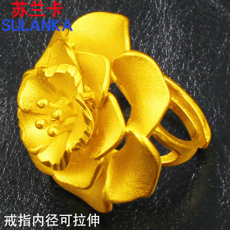 镀黄金戒指女大号花朵款欧美个性镀沙金戒子开口影视道具夸张配饰