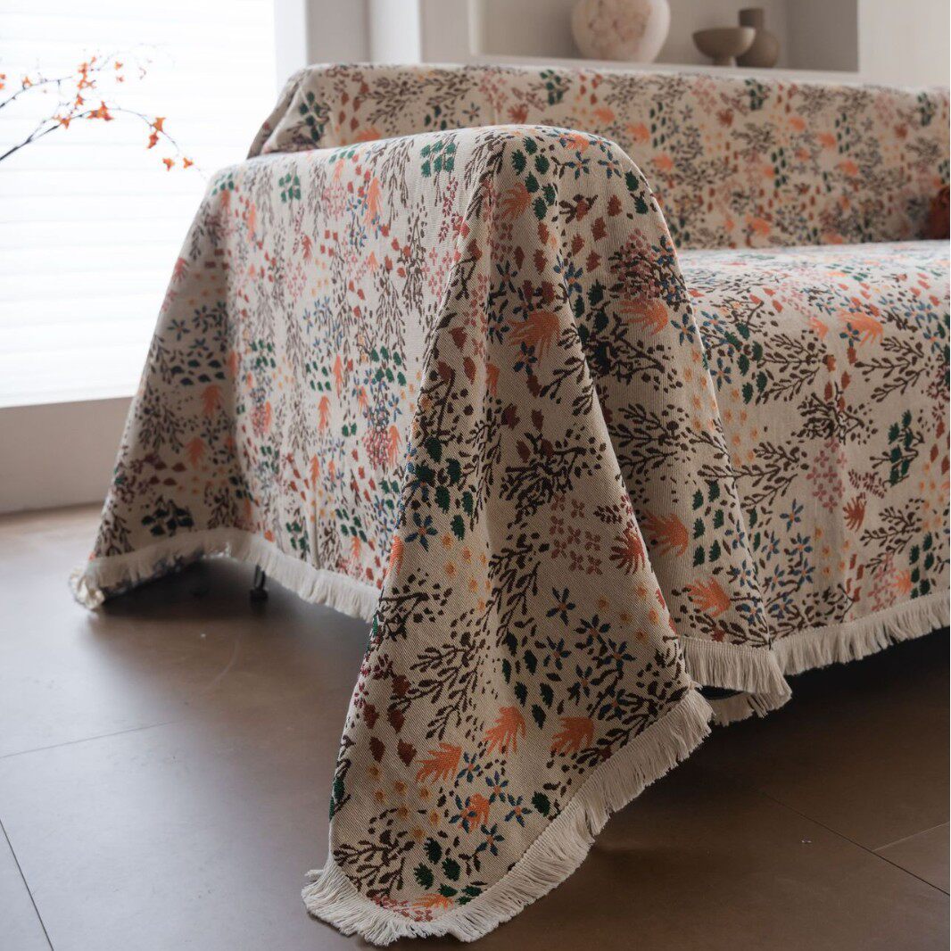 枫叶提花沙发巾田园风布艺全盖沙发套罩单双人沙发垫防猫抓沙发毯