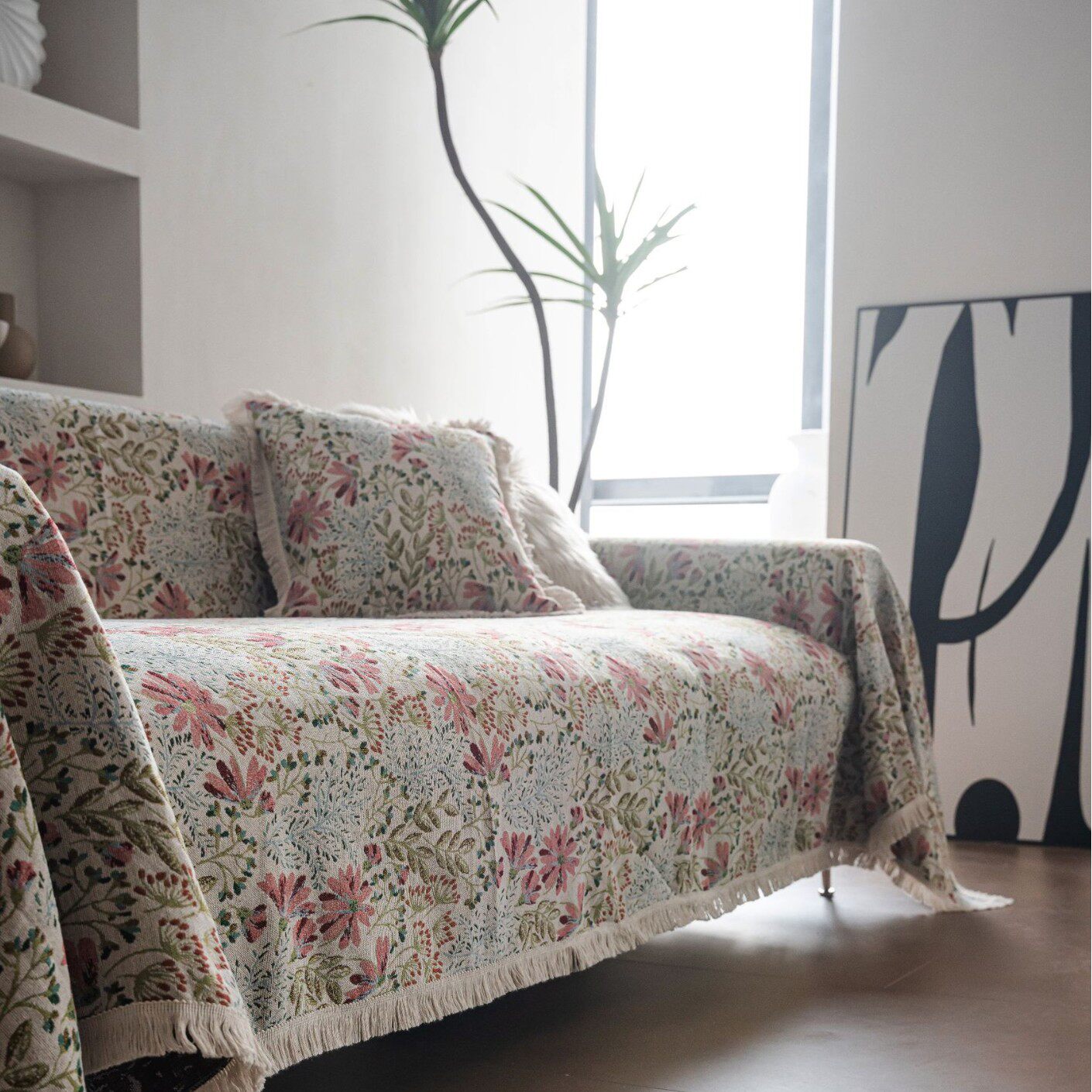 粉色花朵提花沙发巾法式布艺全盖沙发套罩单双人沙发垫防猫抓盖毯