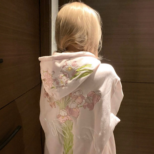 巨好看的粉色新中式花卉刺绣连帽卫衣外套女春秋季宽松高级感开衫