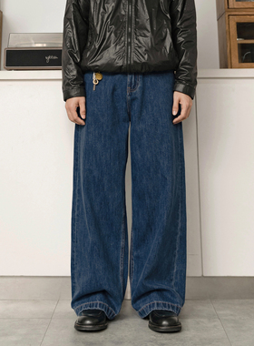 DRINK LIFE美式复古深蓝cleanfit牛仔裤厚款重磅面料直筒宽松版型