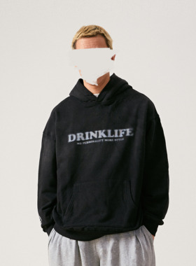 DRINK LIFE 秋冬连帽水洗卫衣男美式复古日系休闲情侣宽松帽衫女