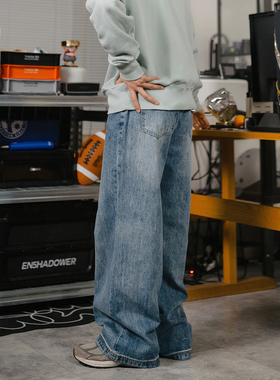 DRINK LIFE美式复古水洗做旧牛仔裤男女宽松直筒休闲长裤