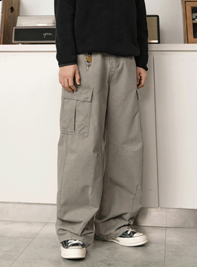 DRINK LIFE美式复古cleanfit浅灰色工装裤男多口袋宽松直筒休闲裤