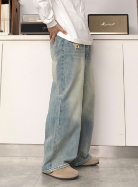 DRINK LIFE 复古怀旧水洗直筒牛仔裤男2025秋冬新款阔腿休闲裤