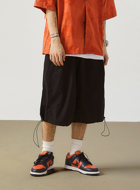 DRINK LIFE夏季休闲裤男直筒宽松裤子潮流薄款速干运动短裤六分裤