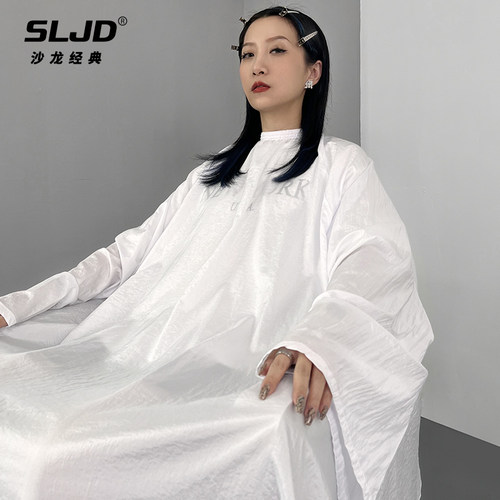 围布带袖子logo美发店高档红潮