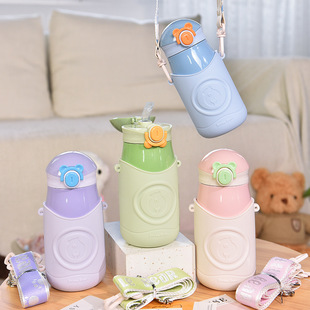 新款 316不锈钢保温杯萌熊儿童水杯便携可爱学生吸管水壶大容量杯