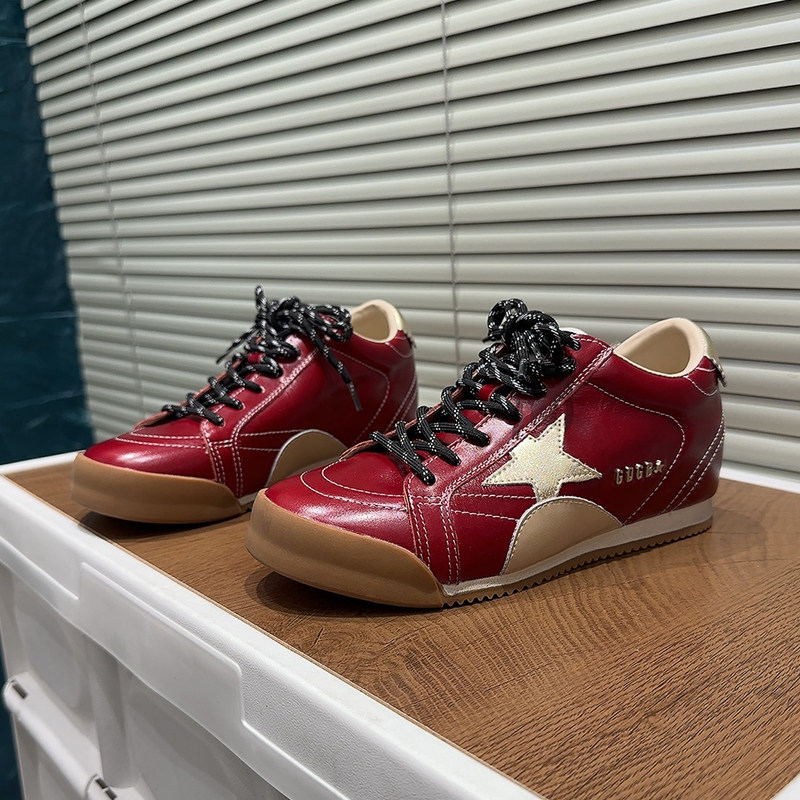 复古风红色星星板鞋女真皮厚底系带休闲鞋百搭内增高软底小白鞋潮,女鞋,时尚休闲鞋,淘宝优惠券,粉丝福利购,淘宝优惠卷