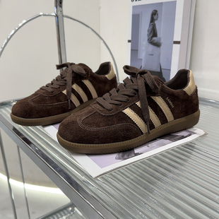 欧洲站复古德训鞋女2025秋冬新真皮系带美拉德休闲百搭阿甘鞋板鞋