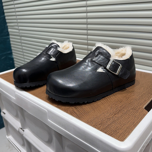 2026新真皮勃肯女鞋冬季加绒内增高小个子百搭休闲鞋一脚蹬乐福鞋