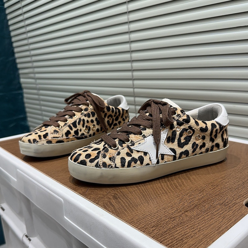 豹纹马毛星星板鞋女2026春季时尚休闲鞋真皮系带德训鞋百搭女鞋潮,女鞋,时尚休闲鞋,淘宝优惠券,粉丝福利购,淘宝优惠卷