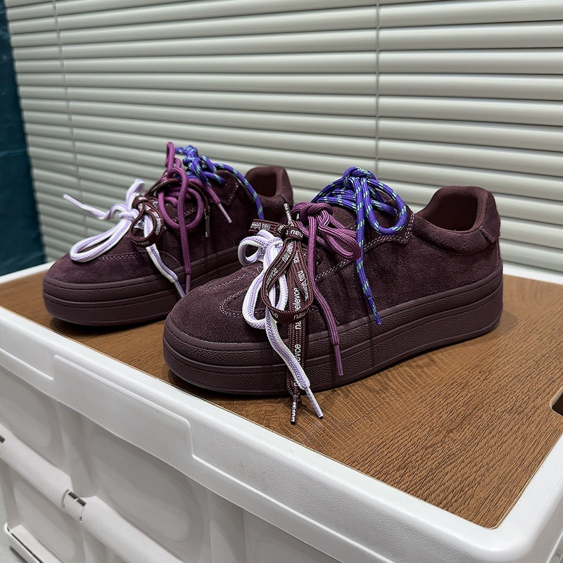 2025秋冬新款磨砂皮双系带休闲板鞋女平底美拉德学院运动休闲鞋潮,女鞋,时尚休闲鞋,淘宝优惠券,粉丝福利购,淘宝优惠卷
