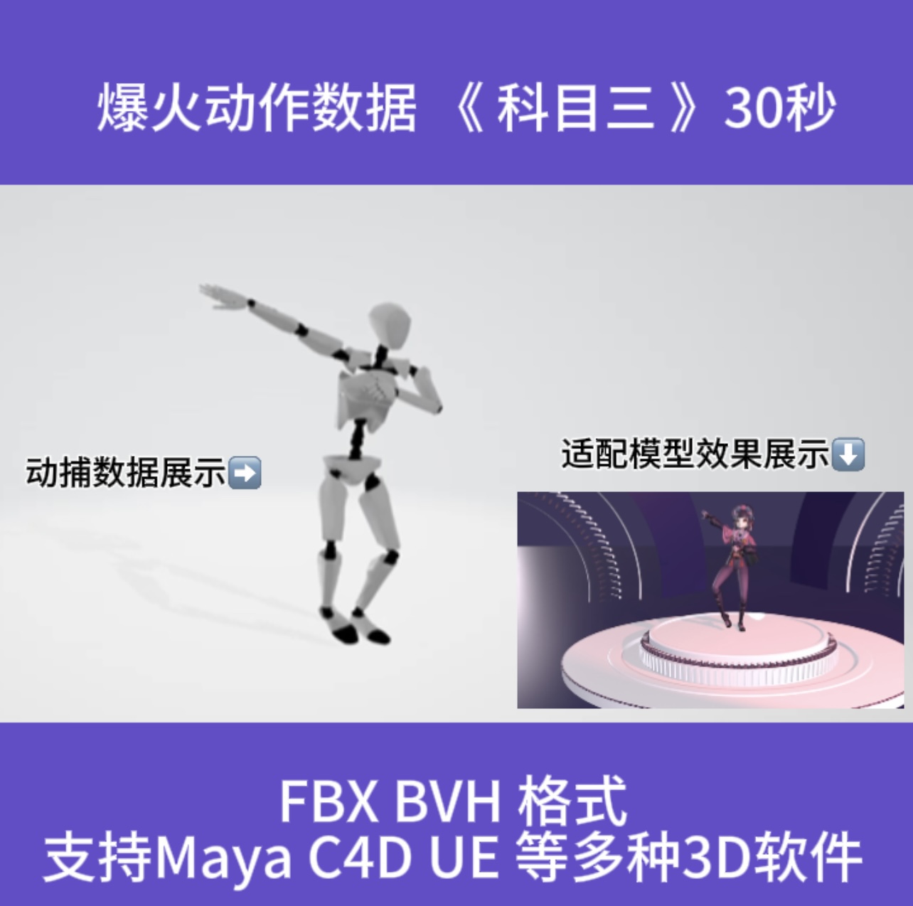 3D虚拟人骨骼动作数据文件/抖音BILIBILI爆火《科目三》舞FBXBVH