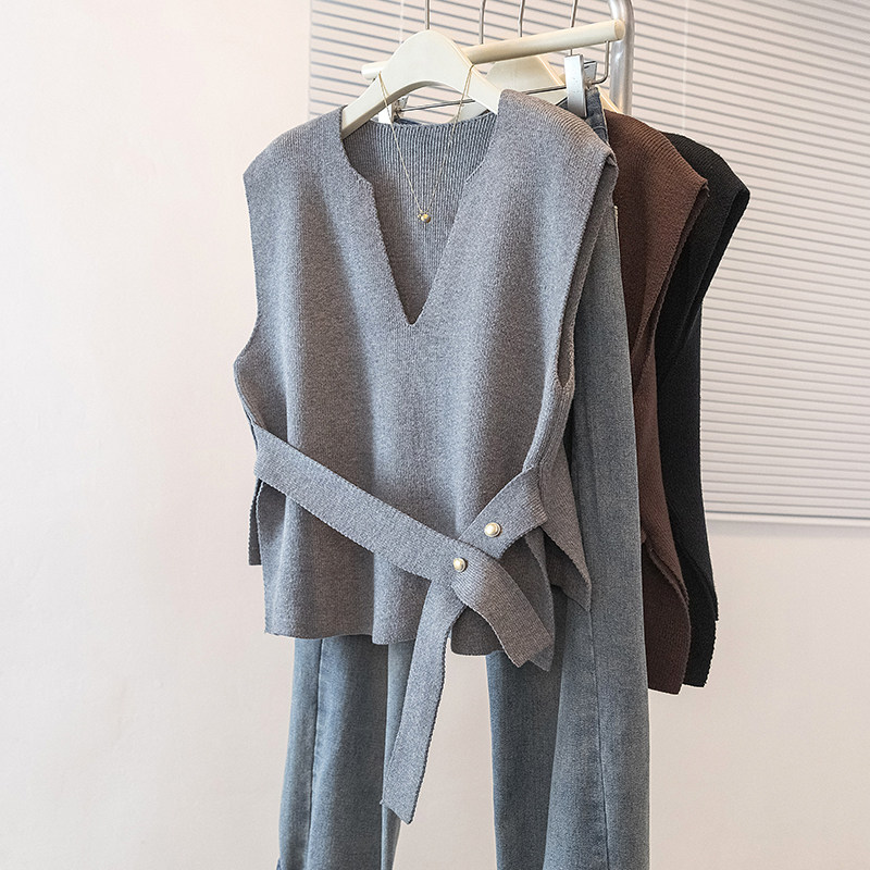 实拍大码女装新款韩版简约百搭气质V领系带外搭无袖毛衣针织马甲,女装/女士精品,常规大码外套,淘宝优惠券,粉丝福利购,淘宝优惠卷