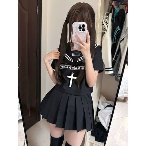 正统水手服三本中间基础短袖衬衫
