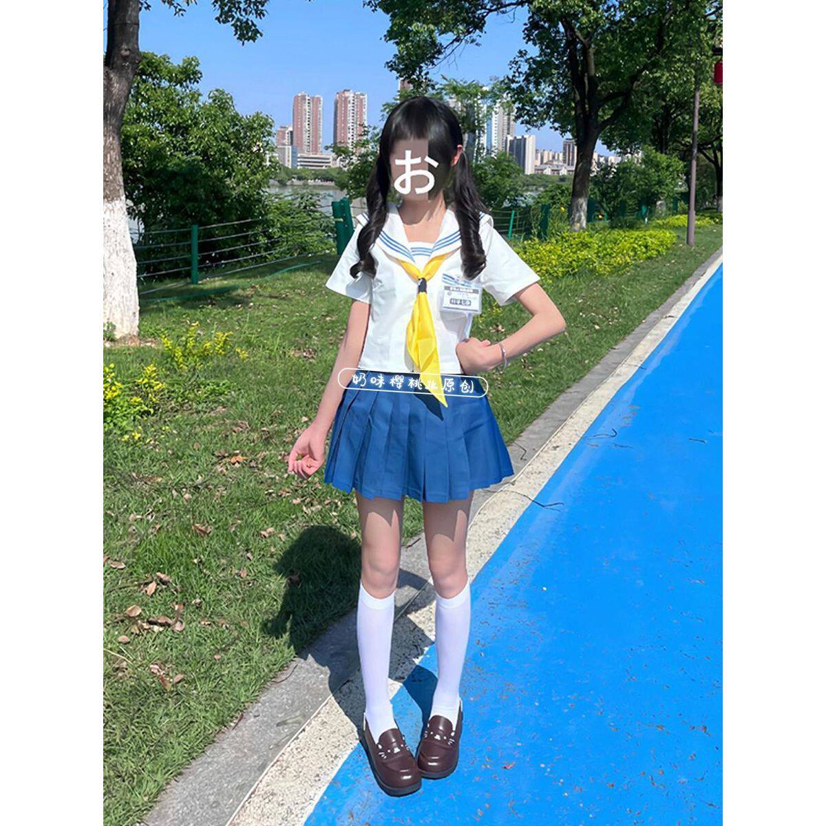 蓝三本日系JK水手服制服套装女夏季短袖短裙校供感软妹校服一整套