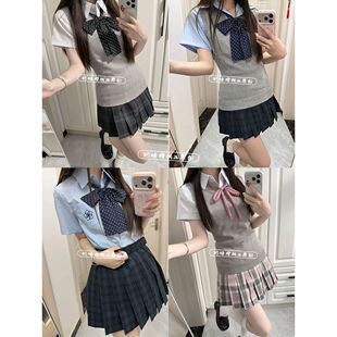 日系JK制服针织衫马甲套头背心校供学院风短袖上衣甜妹格裙套装女