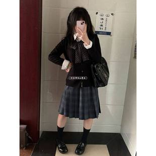 JK制服针织毛衣开衫秋冬日系学院长袖衬衫校供海苔中长格裙套装女