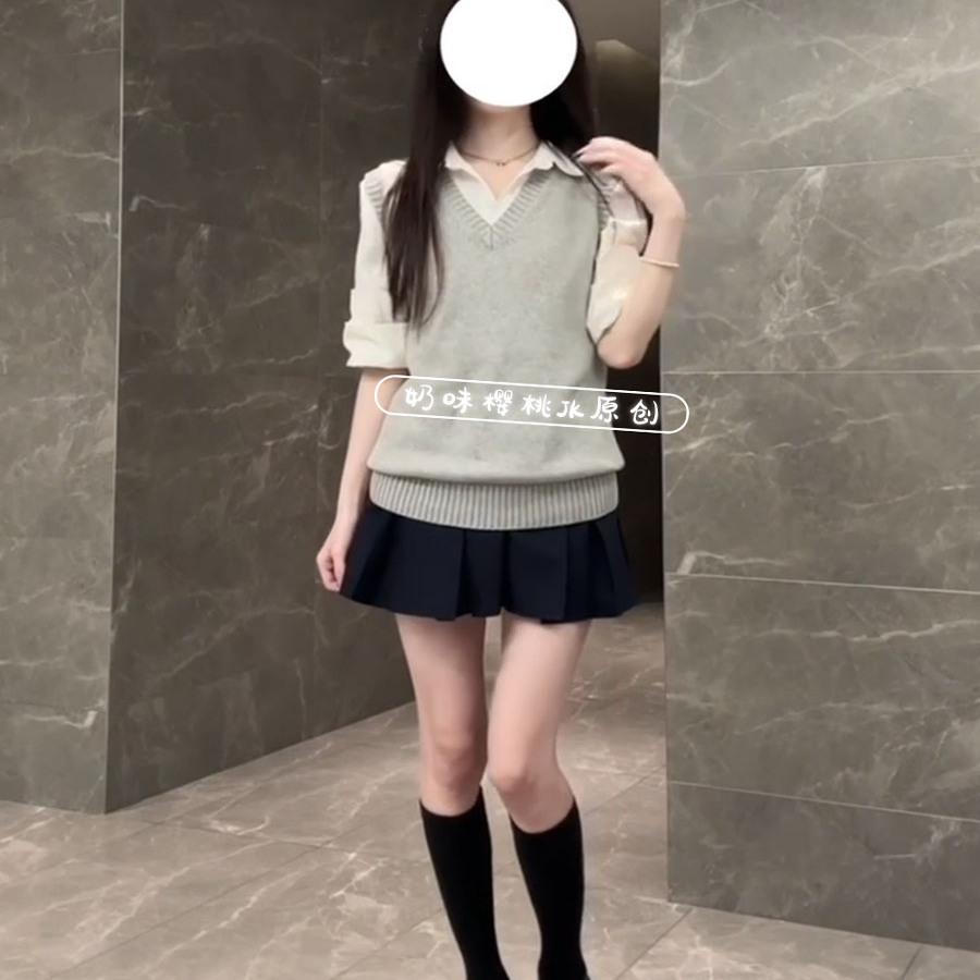 清新系纯色针织马甲背心上衣女春