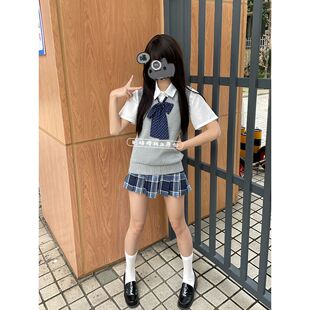 校供感小田绫原创JK制服格裙百搭日系马甲背心针织衫可爱甜妹套装
