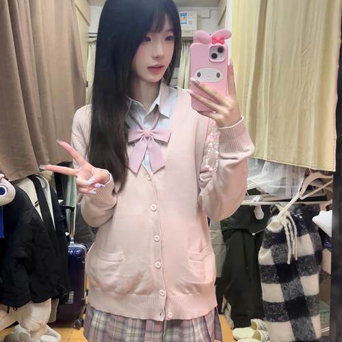 春秋款原创正版JK制服甜美学院风叠穿毛衣樱奈春时格裙校供感套装