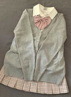 奶味原创jk外套制服套装灰色针织衫开衫毛衣女秋冬宽松长袖上衣