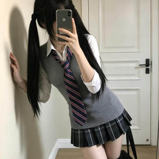 软妹学院风奶味樱桃jk背心马甲叠穿制服套装女正版原创jk格裙短裙