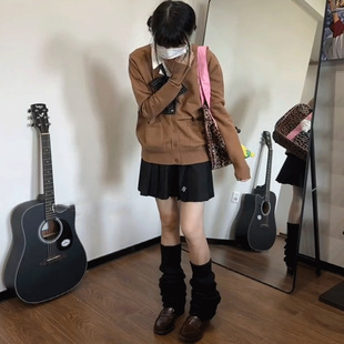 百搭线衣 外搭外套上衣女长袖 日系jk制服学院风茶色开衫 毛衣针织衫