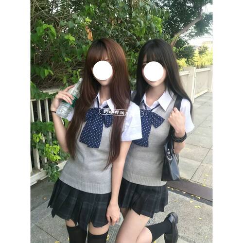原创jk制服套装碳灰格裙日系针织