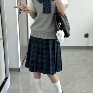 日系学院风JK制服海苔jk格纹半身裙针织背心短袖衬衣上衣四件套装