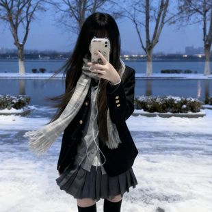 校供感针织衫 黑色西装 制服套装 上衣外套女jk正版 百褶裙子 西服长袖