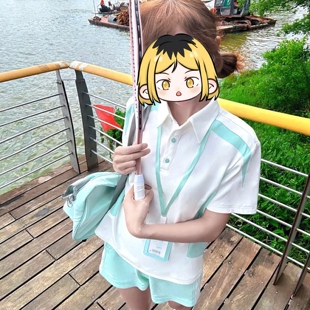 薄荷绿色校供感体操服套装女生2025新款夏季收腰polo衫卫裤jk制服