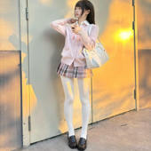 日系jk制服套装 女秋冬粉色针织开衫 毛衣上衣格裙学院风软妹四件套